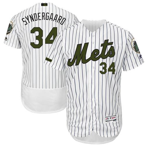 Mets #34 Noah Syndergaard White(Blue Strip) Flexbase Authentic Collection Memorial Day Stitched MLB Jersey